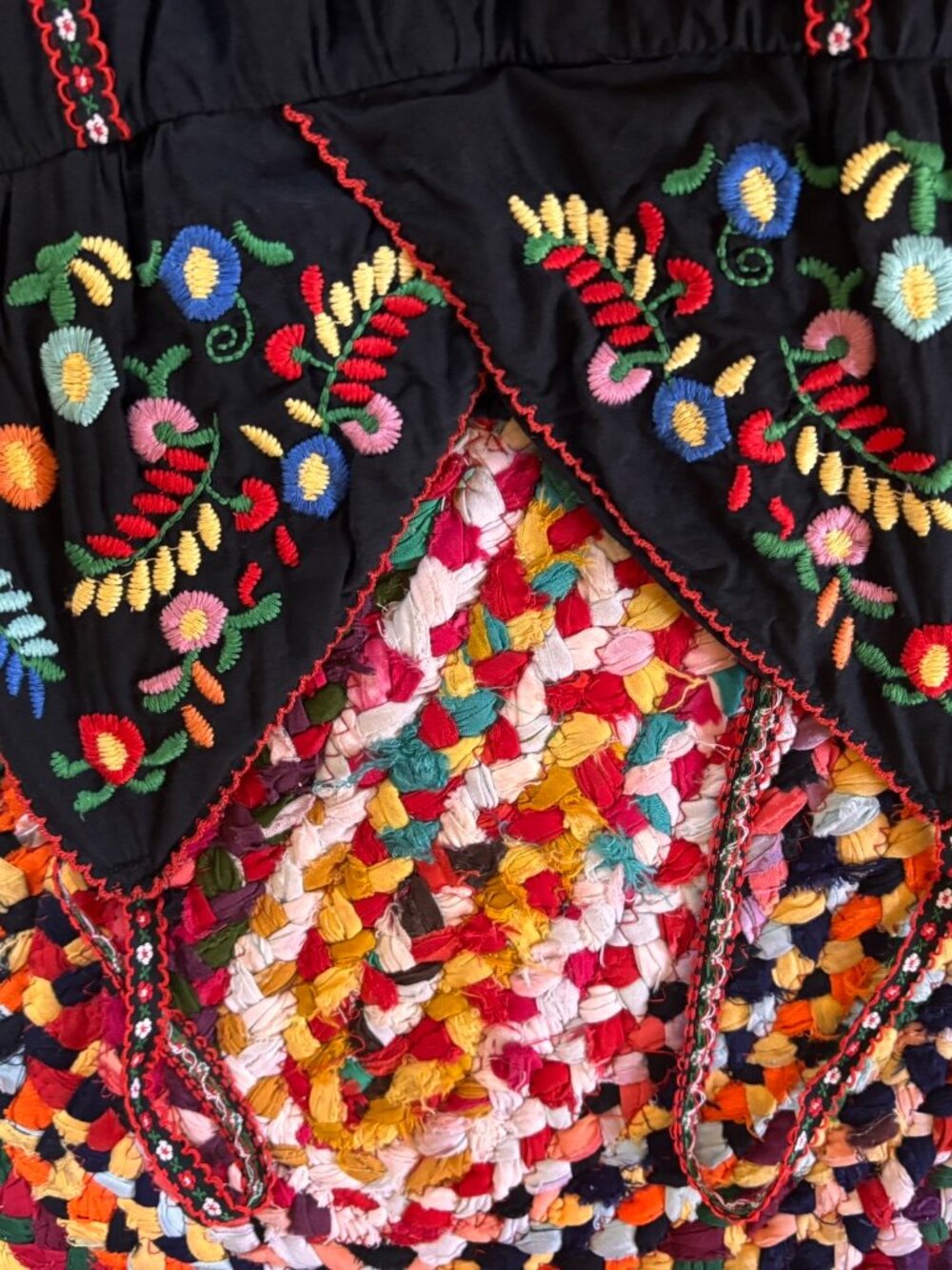 Black Boho Embroidered Sundress • Colorful Floral Embroidery • Spaghetti Strap - Picture 3 of 7
